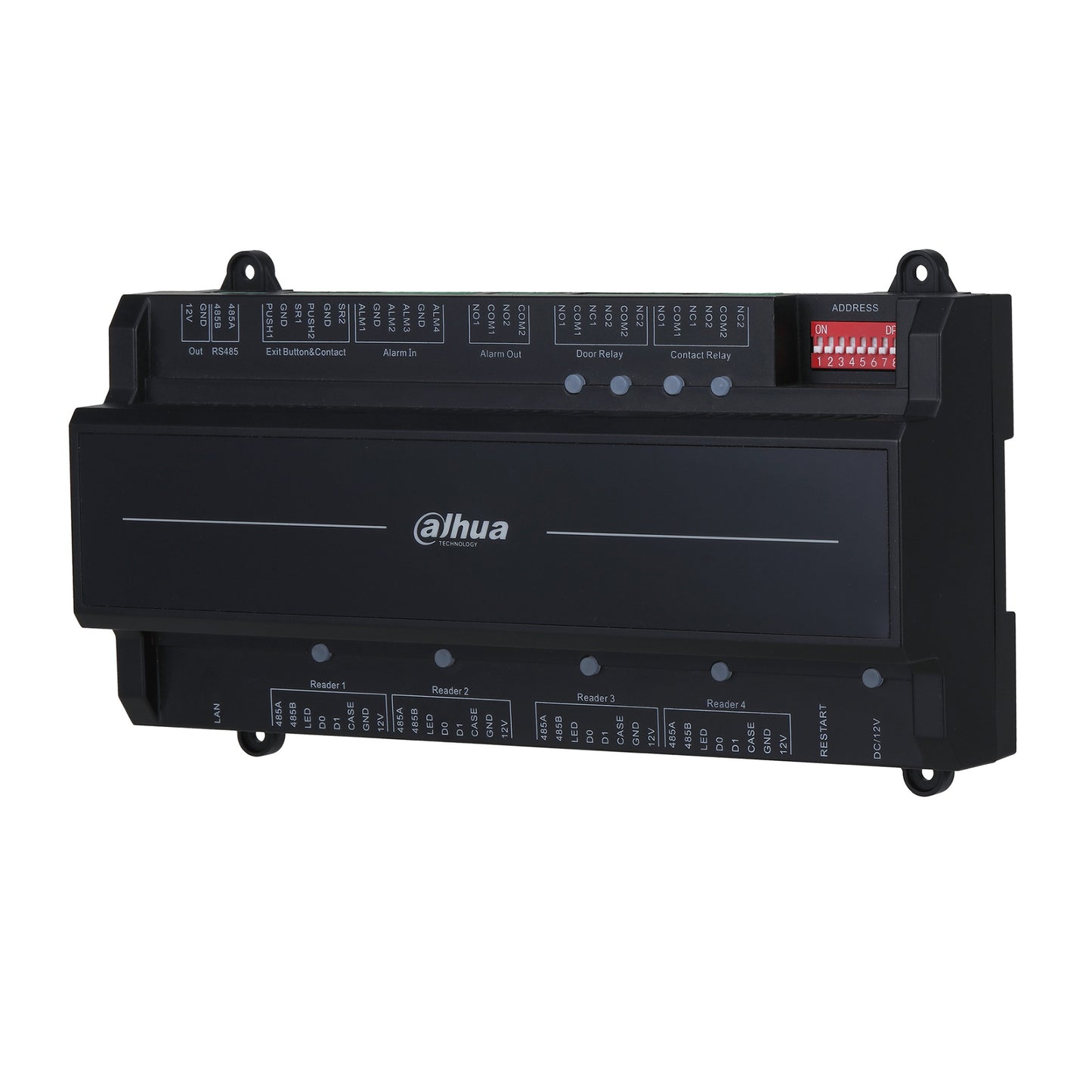 Dahua Four Door One Way Access Control Unit, 4x Reader Connections, DIN Rail Mounting, PoE/12Vdc