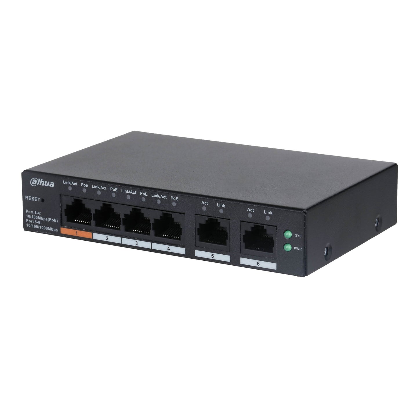 Dahua 4 Port PoE+ (1 x High PoE) Layer 2 Managed Switch, Cloud Management via Dolynk, Max 60W, 2 x Gigabit Uplink Ports, 250m transmission, PoE Watchdog, 53Vdc PSU