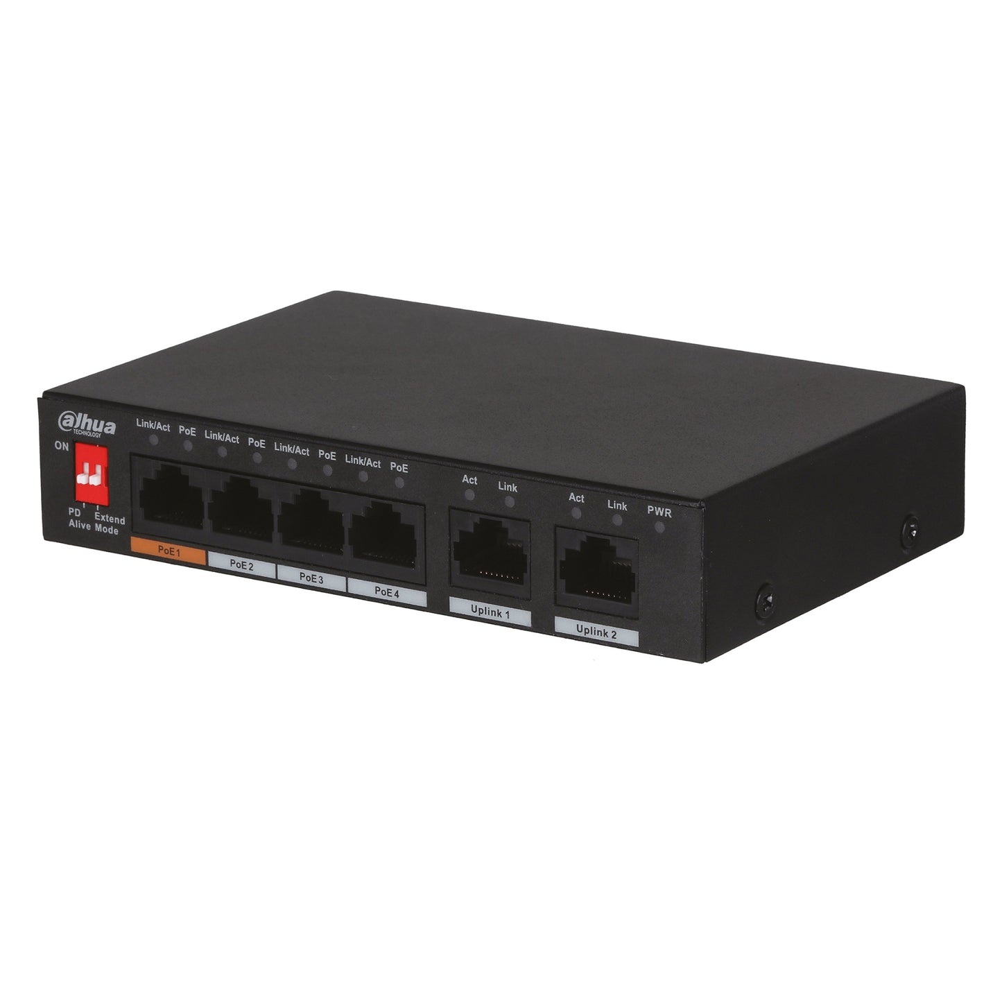 Dahua 4 Port PoE+ Switch (1 x High PoE), Max 60W, 2 x Gigabit Uplink Ports, 250m transmission, PoE Watchdog, 53Vdc PSU