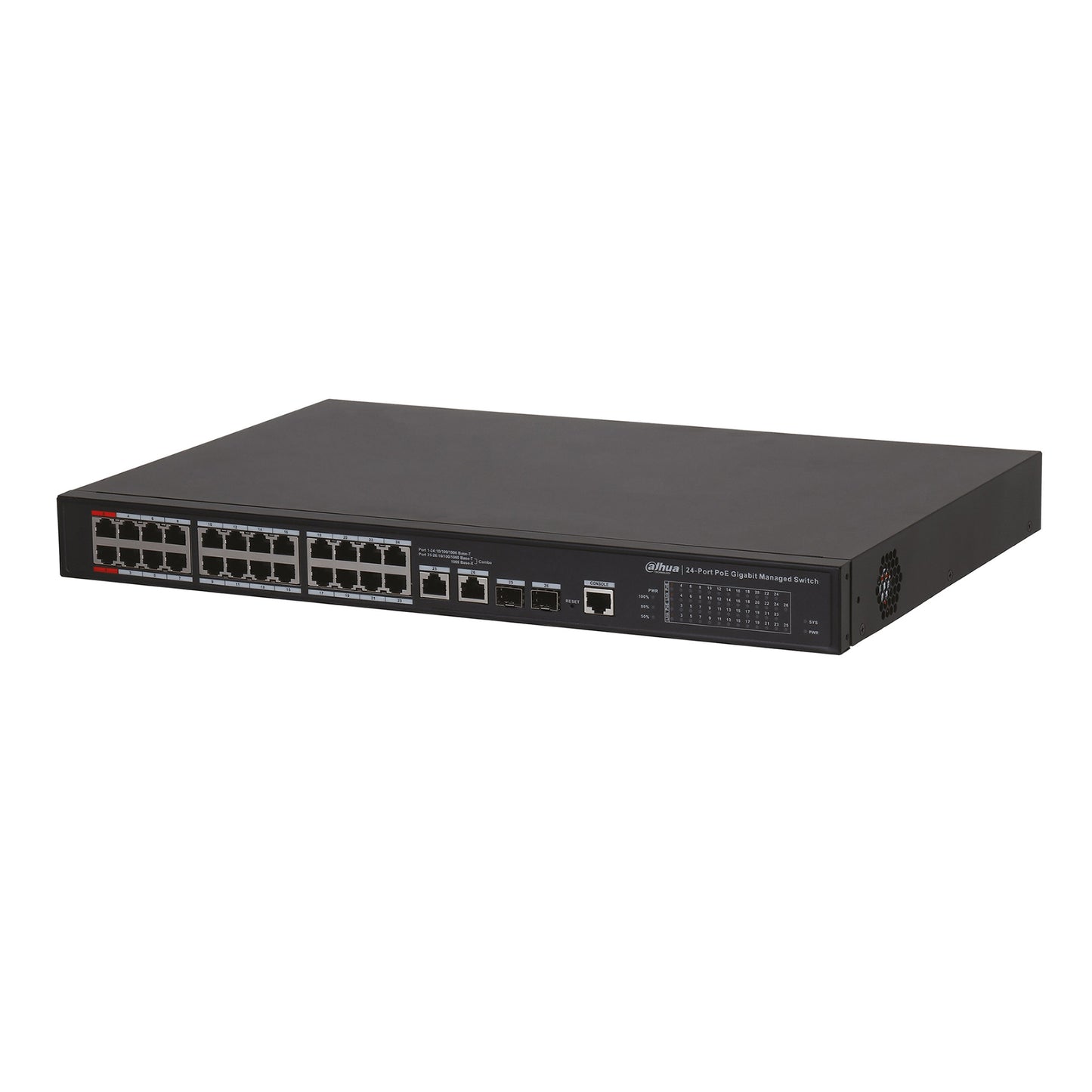 Dahua Layer Two Managed PoE+ Switch, 24 x 10/100 PoE+ (2 x 802.3bt 90W), Max 360W, 2 x Gigabit/SFP Ports (Combo), PoE Watchdog, 240Vac input