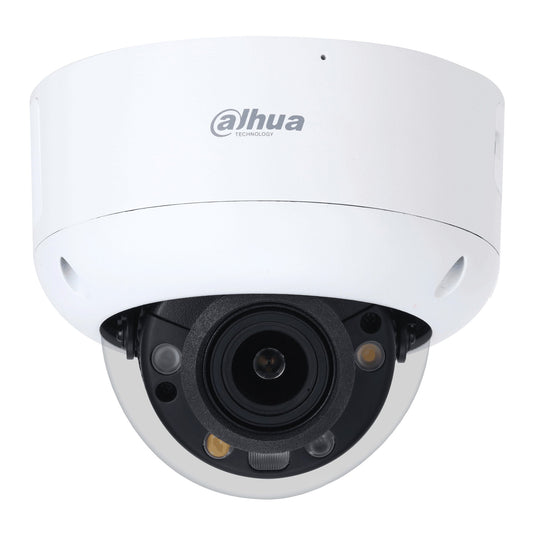 Dahua WizSense 8MP/4K TiOC 2.0 H.265+ 'Active-Deterrent' VR Dome, SMD Plus, 8MP/4K, 2.7-13.5mm Lens, WDR, Smart Dual Illuminator (IR/White Light), Red & Blue LEDs, Integrated Speaker, Alarm In/Out, Audio In/Out, Mic, Micro SD Card, IK10, IP67, PoE, 12Vdc