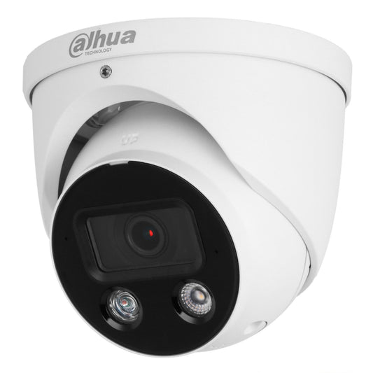 Dahua WizSense 8MP/4K TiOC 2.0 H.265+ 'Active-Deterrent' Turret, SMD Plus, Starlight, WDR, Smart Dual Illuminator (IR/White Light), Red and Blue Flashing Alarm LEDs, Integrated Speaker, Alarm In/Out, Audio In/Out, Mic, SD Card, 2.8mm lens, PoE, 12Vdc