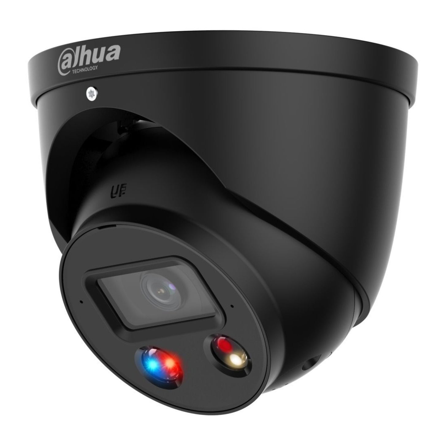 Dahua WizSense 5MP TiOC 2.0 H.265+ 'Active-Deterrent' Turret, SMD Plus, Starlight, WDR, Smart Dual Illuminator (IR/White Light), Red and Blue Flashing Alarm LEDs, Integrated Speaker, Alarm In/Out, Audio In/Out, Mic, SD Card, 2.8mm lens, PoE, 12Vdc, Black