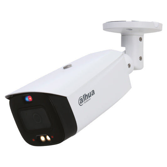 Dahua WizSense 8MP/4K TiOC 2.0 H.265+ 'Active-Deterrent' Bullet Camera, SMD Plus, 2.7-13.5mm Lens, WDR, Smart Dual Illuminator (IR/White Light), Red & Blue LEDs, Integrated Speaker, Alarm In/Out, Audio In/Out, Mic, Micro SD Card, IP67, PoE, 12Vdc